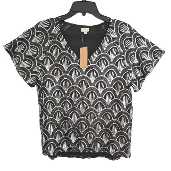 Cremieux Mary blouse black silver Glam sequin short sleeve dressy top S - Picture 1 of 5